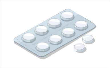 Isometric blister pack with pharmaceutical pills and medications isolated vector illustration on white background