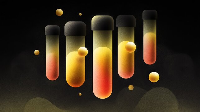 Abstract scientific concept with colorful gradient tubes and golden spheres
