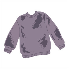 Soiled wrinkled sweater with visible stains and creases isolated vector illustration on white background