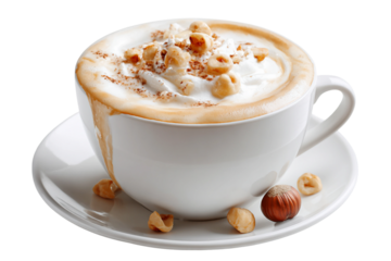 Gourmet white chocolate hazelnut latte drink isolated on transparent background