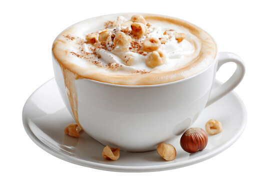 Gourmet white chocolate hazelnut latte drink isolated on transparent background