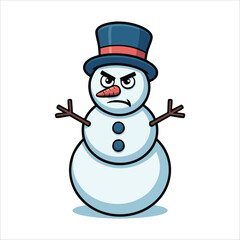 angry snowman with carrot nose and coal eyes isolated vector illustration on white background