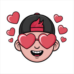 Adolescent young man experiencing deep romantic love emotions isolated vector illustration on white background