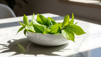 fresh green basil plant in pot isolated on white background