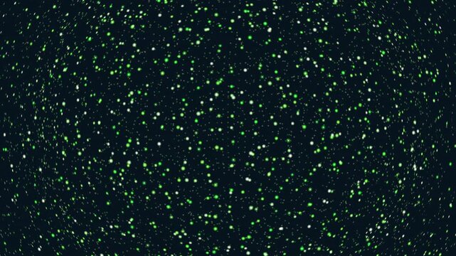 An image showing a black background with small green dots arranged in a circular pattern resembling a starry night sky. Some dots form clusters, adding depth to the celestial illusion