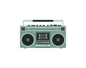 Fototapeta premium Retro mint green boombox with handle and speakers on white background