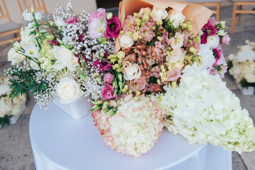 Wedding Flower Arrangements on Ceremony Table in Latvia