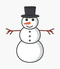 Simple Snowman with Black Top Hat and Twig Arms winter christmas