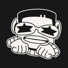 Urban Y2K Streetwear Doodle Vector Illustration. Cute Urban Doodle Faces Vector Pack. Street Style Doodle Faces Designs Collection. Doodle. Vector. Art Line.