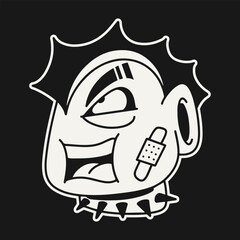 Urban Y2K Streetwear Doodle Vector Illustration. Cute Urban Doodle Faces Vector Pack. Street Style Doodle Faces Designs Collection. Doodle. Vector. Art Line.