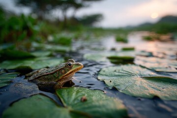 Frog on lily pads.