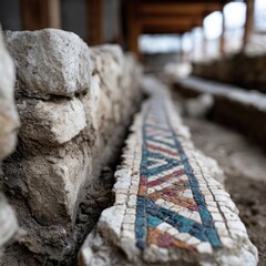 Ancient mosaic in archaeological ruins capturing historical beauty.