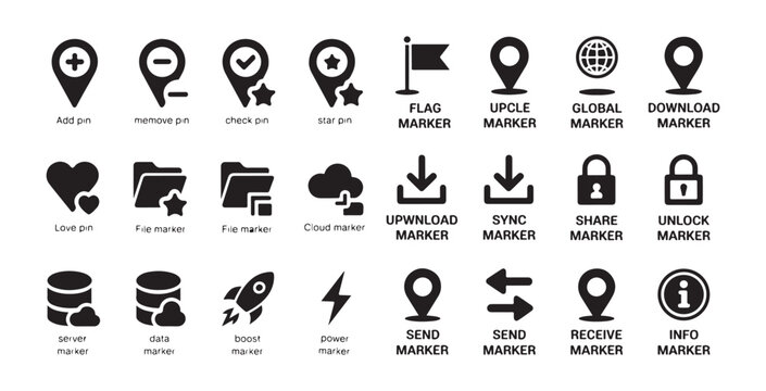 Extensive collection of location markers including add remove check star and file management