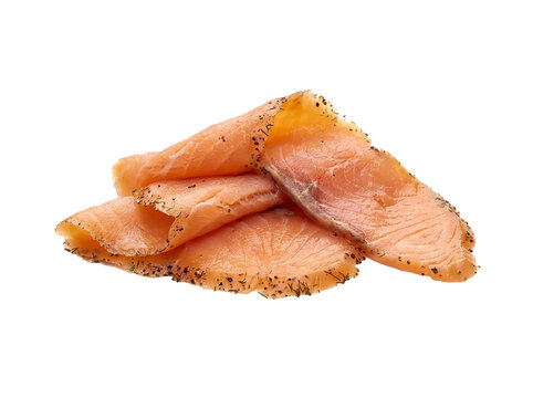 Tranches de saumon fum&eacute; sur fond blanc