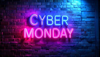 Neon sign on brick wall promoting a specific sales event