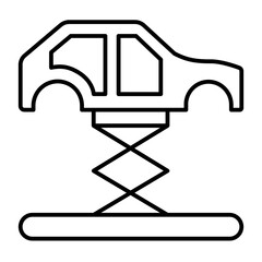 Car frame lifted by crane thin line icon, car parts concept. Vector graphics. Car lift sign on white background, style icon mobile or web design.