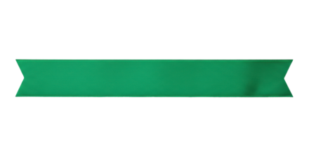 Green ribbon banner isolated PNG on transparent background, decorative element for graphic design and holiday projects