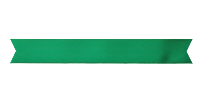 Green ribbon banner isolated PNG on transparent background, decorative element for graphic design and holiday projects