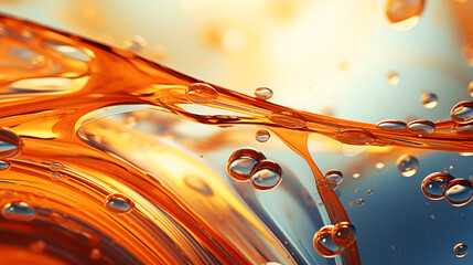 Stunning close up of vibrant liquid with bubbles ideal for cosmetic or science background for premium brand promotions