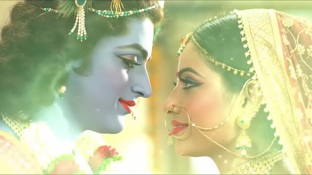 Indian Gods Radha Krishna portrait.
