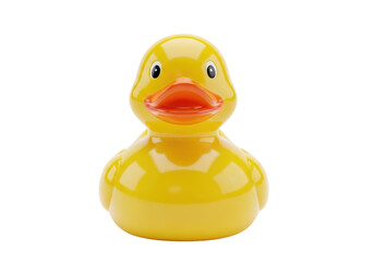 Yellow rubber duck isolated PNG, classic bath toy for kids and babies on transparent background, cute and fun