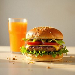 Classic Cheeseburger and Orange Juice Drink