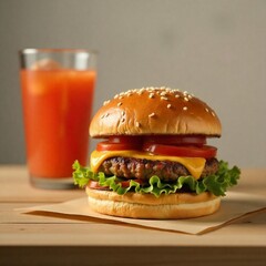 Classic Cheeseburger and Orange Juice Drink