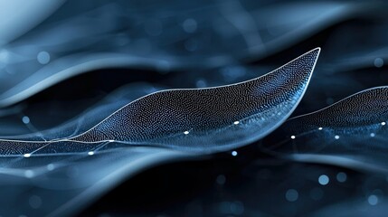Abstract digital image featuring flowing wave-like forms with a dot pattern, rendered in shades of blue. The image has a futuristic and technological feel.