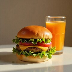 Classic Cheeseburger and Orange Juice Drink