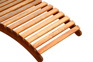 Close-up of a wooden bench on a white background, ideal for using as a decorative element or in product photography