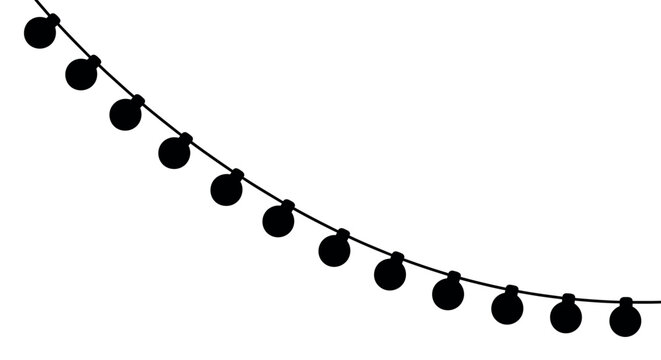 Diagonal string of solid light bulbs on a white background