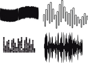 Audio wave tune print, voice message, podcast audio recording.  audio visualization and media interfaces. Digital frequency lines on for music players, recording apps or broadcast design.