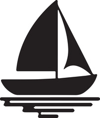 Black and white vector illustration of a sailing yacht or sailboat on a white background, perfect for a nautical logo or marine icon symbol