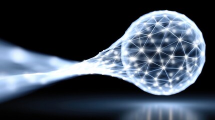 An abstract image of a glowing sphere with connected nodes, set against a black background.