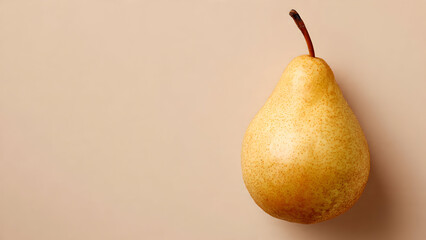 Centered pear on pastel beige background in clean flat-lay with airy minimal negative space