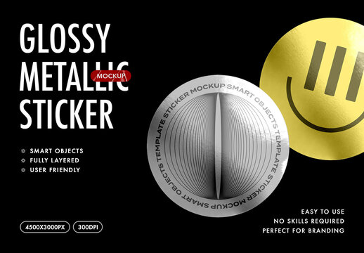 Round Glossy Metallic Sticker Mockup