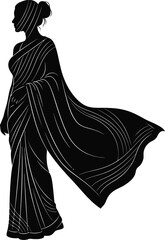 Graceful silhouette of a woman in a flowing indian sari, representing traditional fashion and cultural beauty, isolated on