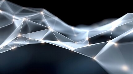 An abstract 3D rendering of a geometric network structure with glowing nodes, set against a dark background. The image evokes concepts of connectivity and data.