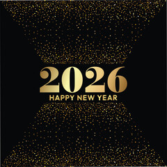 Black Background with Golden Glitter and 2026 Numbers, Happy New Year 2026 Greeting Card Banner Poster, 