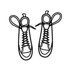 Classic high top sneakers top view line art hand drawn