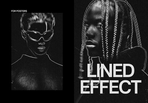 Line Paint Poster Photo Effect Mockup