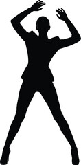 Dynamic silhouette of a person with arms raised and legs spread, striking a powerful and expressive pose, isolated on