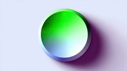 Obraz premium A single, smooth, green sphere with a gradient of light blue and purple hues, casting a soft shadow on a plain, light purple background. The lighting is subtle