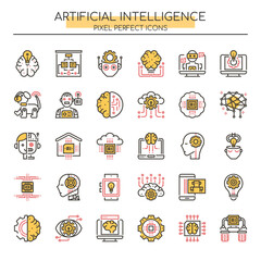 Artificial Intelligence Line Icons – Modern Tech, Neural Network, Machine Learning Illustration Set