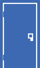 Simple blue door with white handle isolated on transparent background