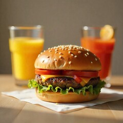 Classic Cheeseburger and Orange Juice Drink