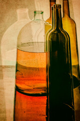 Abstract collage with an apple and a glass figure