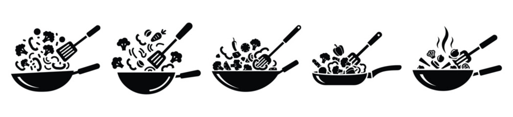 set of  stir fry icon vector illustration isolated on white background