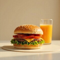 Classic Cheeseburger and Orange Juice Drink