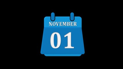 November 01 date icon, calendar reminder animation, blue schedule symbol, digital planner alert, event notification graphic, time management design, important day marker, appointment highlight, minima